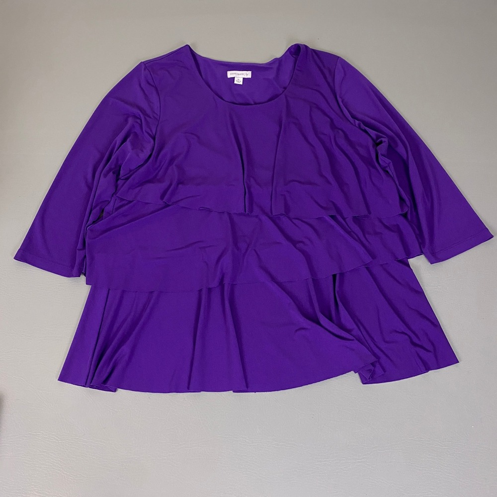 Susan Graver Tunic Top Blouse Women's Size XL Purple Tiered Ruffle 3/4 Sleeve